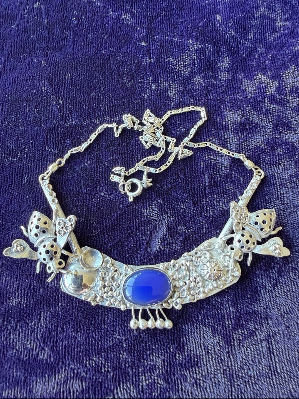 Solid 900 real silver handmade bee chocker necklace